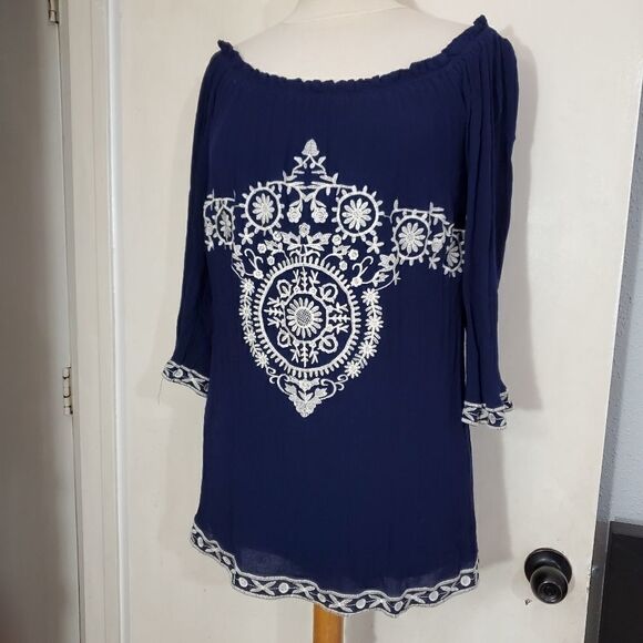 Blue embroidered dress  sz Small - Picture 7 of 9